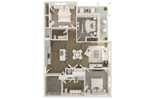 Floor plan for 3 beds, 2 baths, 1425 sqft